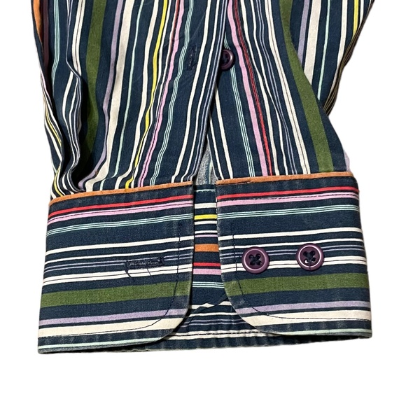Oleg Cassini Multicolor Striped Long Sleeve Button Front Shirt Size 19 x 36/37 - Picture 4 of 4